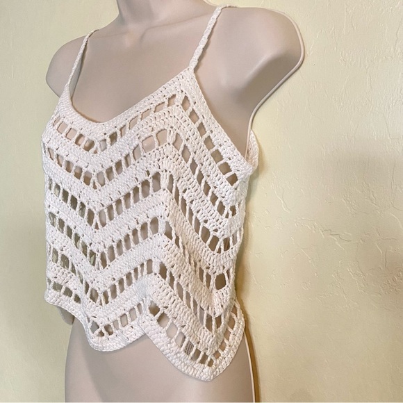 Crotchet Knit Cream Boho Festival Tank Top Size Small S - Picture 9 of 15